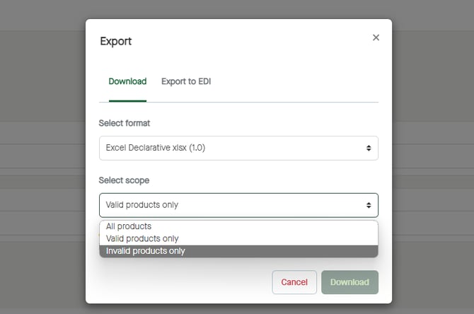 Menu_Products_Publications_Options_DownloadExportToEDI_Export_Scope_Invalid