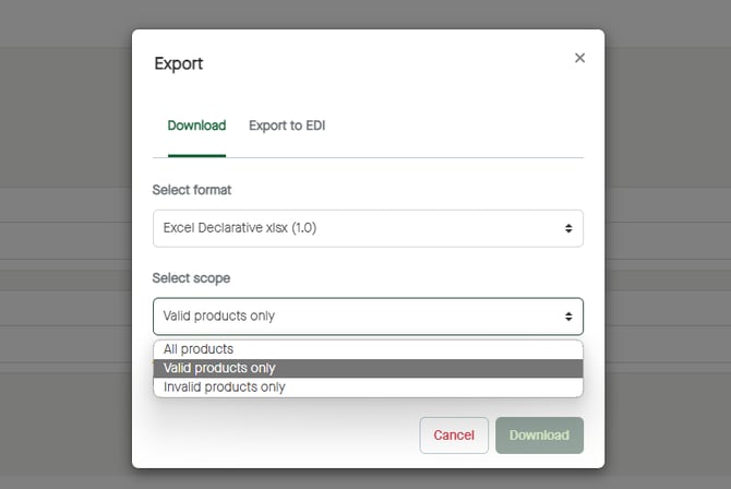 Menu_Products_Publications_Options_DownloadExportToEDI_Export_Scope_Valid